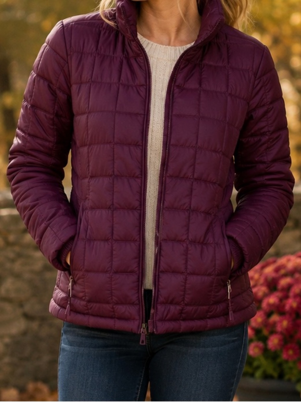 The North Face THERMOBALL Eco Jacket Burgundy Quilted Puffer Jacket sz small NWT